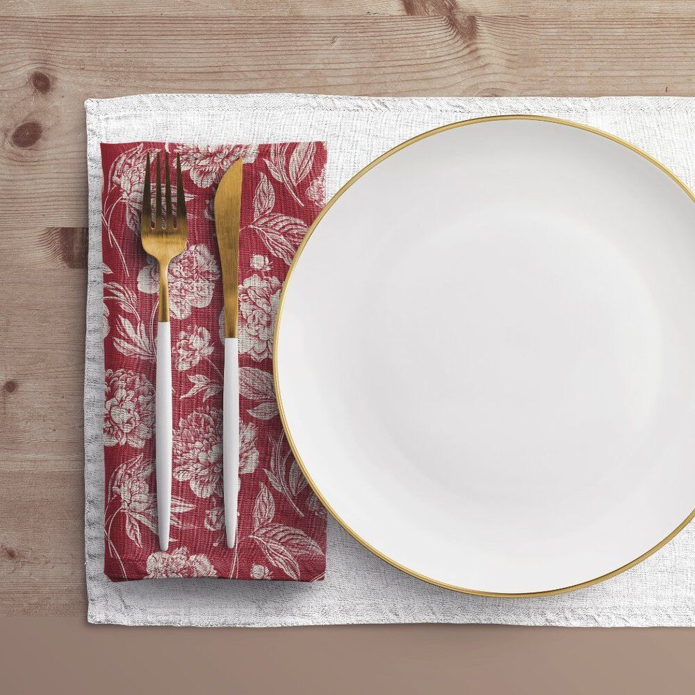 NWT Porter Anna- Crimson & Cream  Cotton Napkin 4-set, Peony